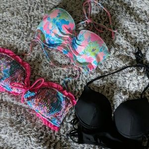 3 Swim Bikini Tops S/M LOT Shirred Floral Ruched